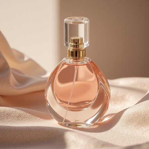 Elegant rose gold perfume bottle with sophisticated design, placed on marble surface with soft lighting